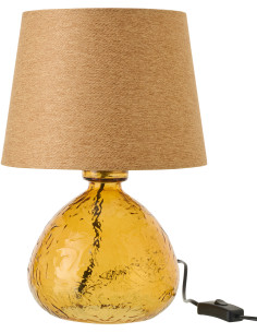 Lampe à poser rétro Boule H 32 cm Verre transparent Ocre Tissu Beige Verocra 