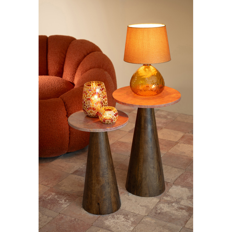 Lampe à poser rétro Boule H 32 cm Verre transparent Ocre Tissu Beige Verocra 