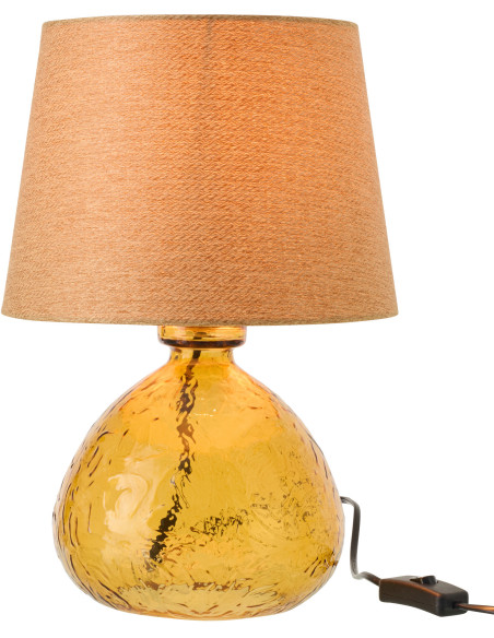 Lampe à poser rétro Boule H 32 cm Verre transparent Ocre Tissu Beige Verocra 