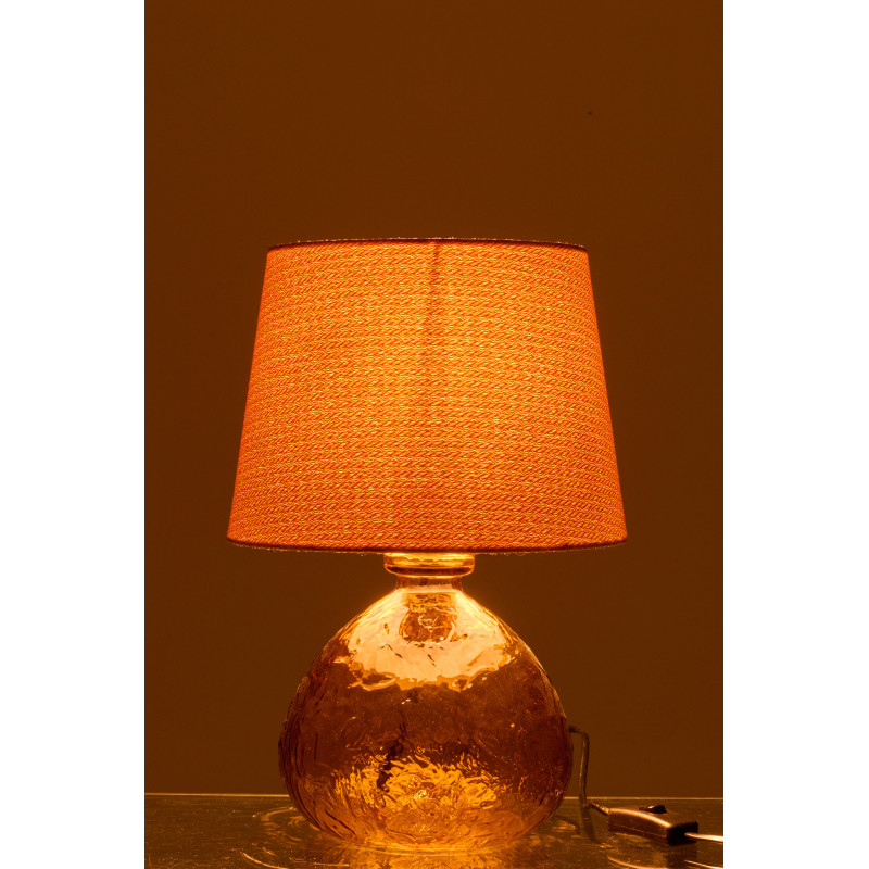 Lampe à poser rétro Boule H 32 cm Verre transparent Ocre Tissu Beige Verocra 