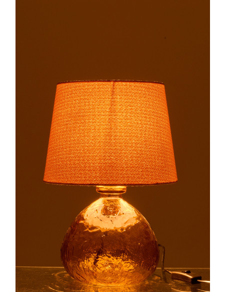 Lampe à poser rétro Boule H 32 cm Verre transparent Ocre Tissu Beige Verocra 