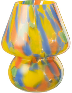 Lampe à poser Led rétro pop Champignon H 19 cm Verre Multicolore Motif taches Strionella 