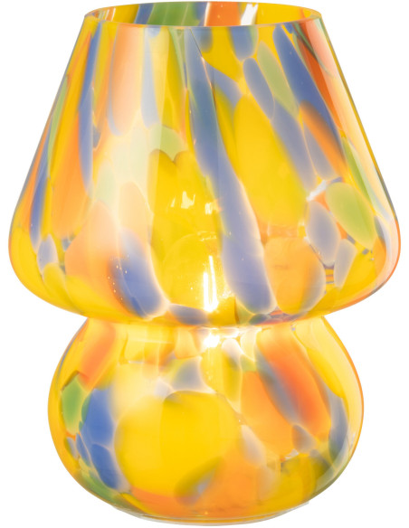 Lampe à poser Led rétro pop Champignon H 19 cm Verre Multicolore Motif taches Strionella 