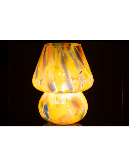 Lampe à poser Led rétro pop Champignon H 19 cm Verre Multicolore Motif taches Strionella 