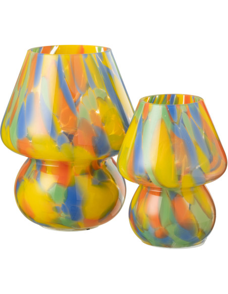 Lampe à poser Led rétro pop Champignon H 19 cm Verre Multicolore Motif taches Strionella 
