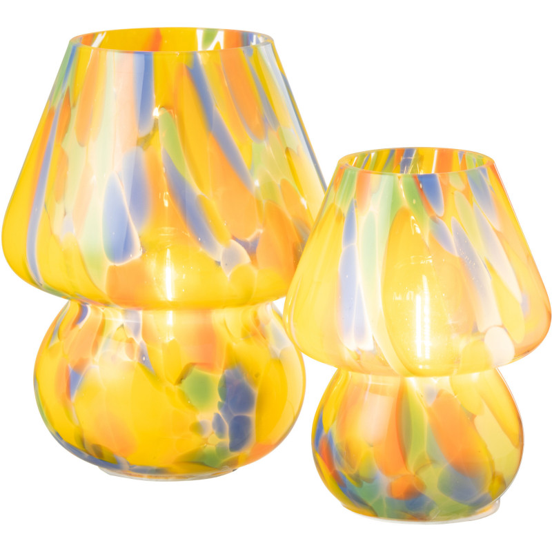 Lampe à poser Led rétro pop Champignon H 19 cm Verre Multicolore Motif taches Strionella 