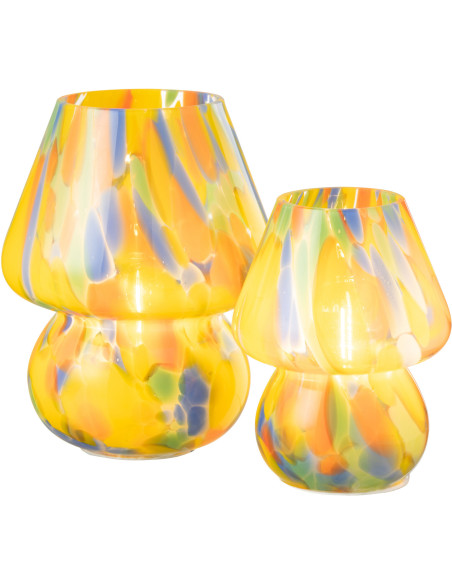 Lampe à poser Led rétro pop Champignon H 19 cm Verre Multicolore Motif taches Strionella 