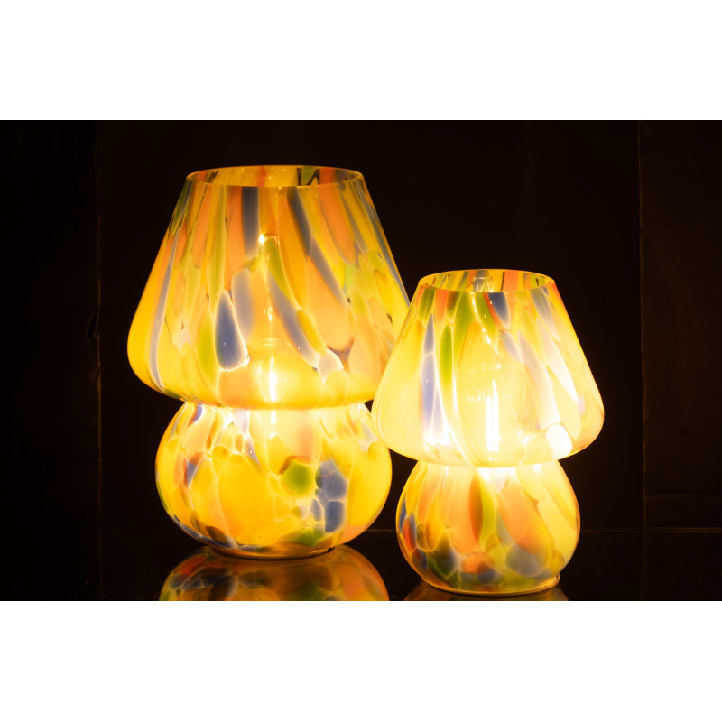 Lampe à poser Led rétro pop Champignon H 19 cm Verre Multicolore Motif taches Strionella 