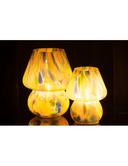 Lampe à poser Led rétro pop Champignon H 19 cm Verre Multicolore Motif taches Strionella 