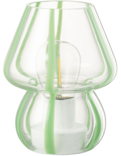 Lampe à poser Led rétro pop Champignon H 15 cm Verre Transparent Vert menthe Motif rayures Strionella 
