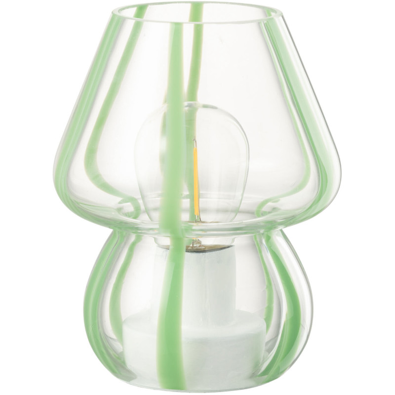 Lampe à poser Led rétro pop Champignon H 15 cm Verre Transparent Vert menthe Motif rayures Strionella 