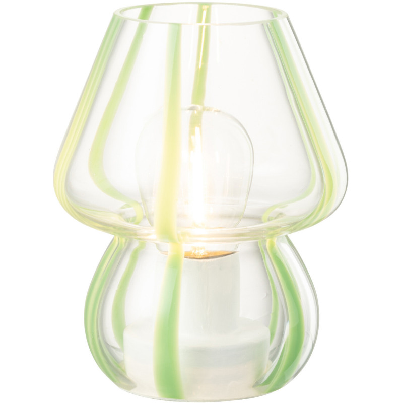 Lampe à poser Led rétro pop Champignon H 15 cm Verre Transparent Vert menthe Motif rayures Strionella 