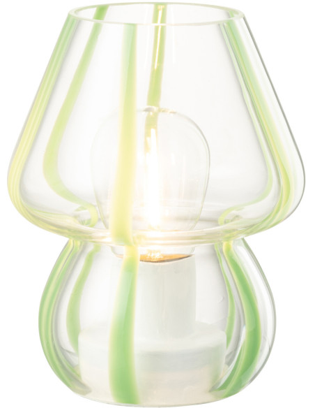 Lampe à poser Led rétro pop Champignon H 15 cm Verre Transparent Vert menthe Motif rayures Strionella 