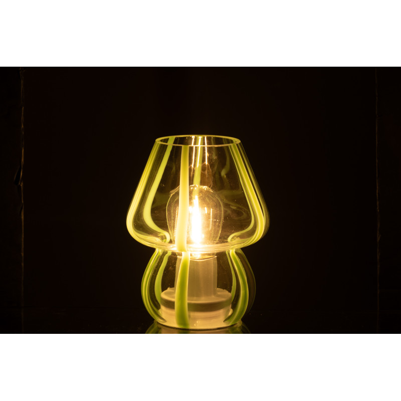 Lampe à poser Led rétro pop Champignon H 15 cm Verre Transparent Vert menthe Motif rayures Strionella 