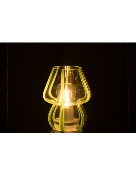 Lampe à poser Led rétro pop Champignon H 15 cm Verre Transparent Vert menthe Motif rayures Strionella 