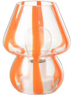 Lampe à poser Led rétro pop Champignon H 15 cm Verre Transparent Orange Motif rayures Strionella 