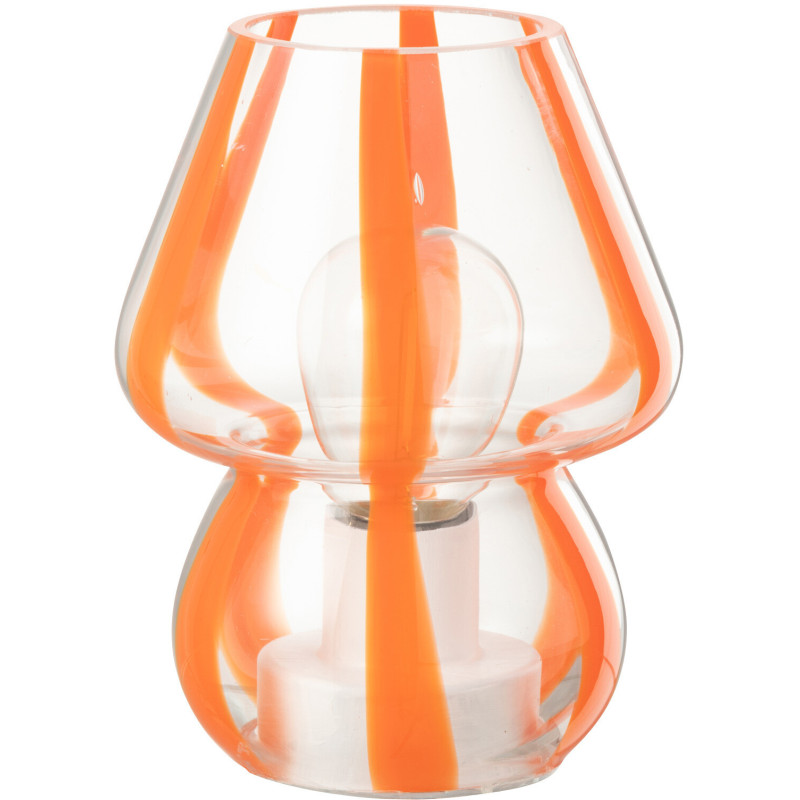 Lampe à poser Led rétro pop Champignon H 15 cm Verre Transparent Orange Motif rayures Strionella 