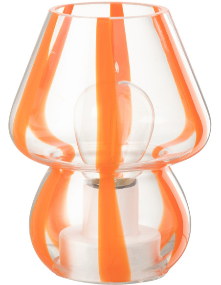 Lampe à poser Led rétro pop Champignon H 15 cm Verre Transparent Orange Motif rayures Strionella 