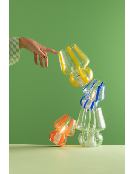 Lampe à poser Led rétro pop Champignon H 15 cm Verre Transparent Orange Motif rayures Strionella 