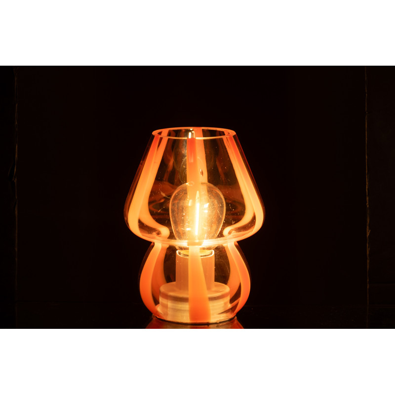 Lampe à poser Led rétro pop Champignon H 15 cm Verre Transparent Orange Motif rayures Strionella 