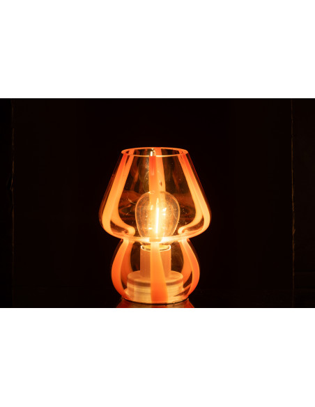 Lampe à poser Led rétro pop Champignon H 15 cm Verre Transparent Orange Motif rayures Strionella 