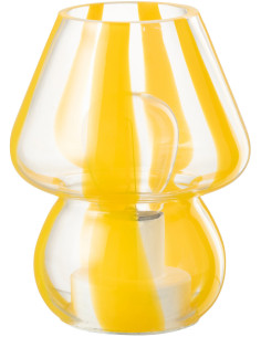 Lampe à poser Led rétro pop Champignon H 15 cm Verre Transparent Jaune Motif rayures Strionella 