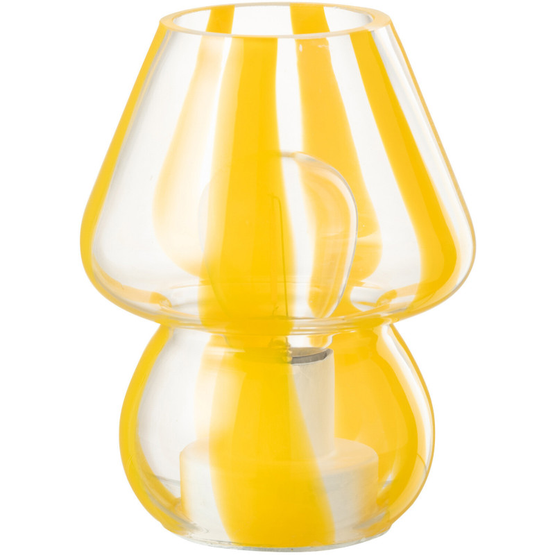 Lampe à poser Led rétro pop Champignon H 15 cm Verre Transparent Jaune Motif rayures Strionella 