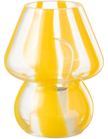 Lampe à poser Led rétro pop Champignon H 15 cm Verre Transparent Jaune Motif rayures Strionella 