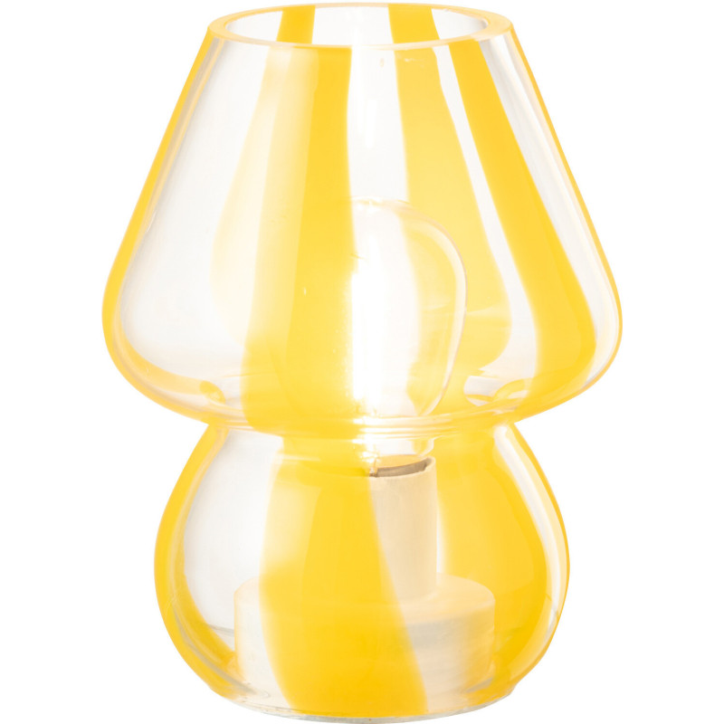 Lampe à poser Led rétro pop Champignon H 15 cm Verre Transparent Jaune Motif rayures Strionella 