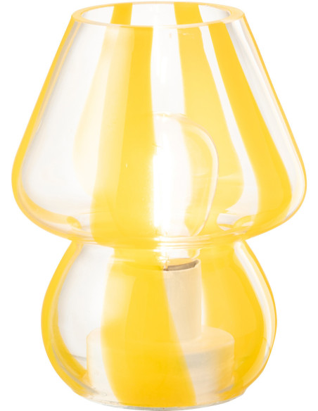Lampe à poser Led rétro pop Champignon H 15 cm Verre Transparent Jaune Motif rayures Strionella 