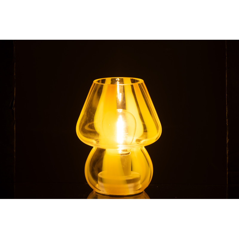 Lampe à poser Led rétro pop Champignon H 15 cm Verre Transparent Jaune Motif rayures Strionella 