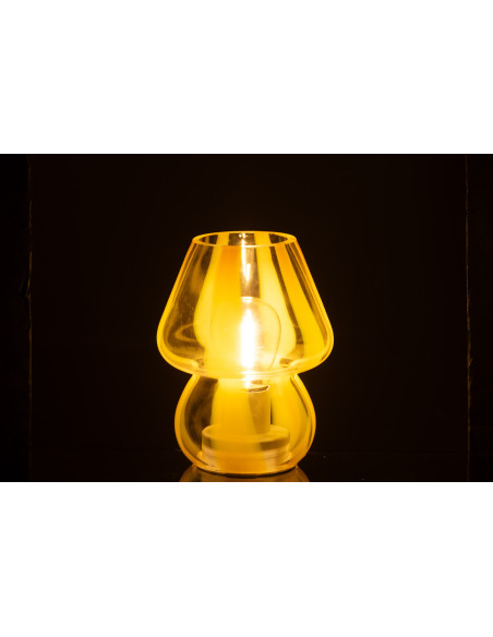 Lampe à poser Led rétro pop Champignon H 15 cm Verre Transparent Jaune Motif rayures Strionella 