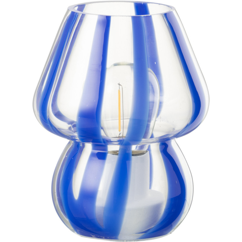 Lampe à poser Led rétro pop Champignon H 15 cm Verre Transparent Bleu Motif rayures Strionella 