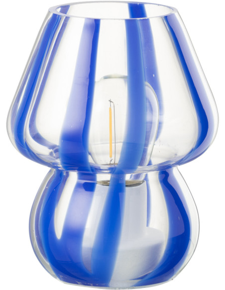 Lampe à poser Led rétro pop Champignon H 15 cm Verre Transparent Bleu Motif rayures Strionella 