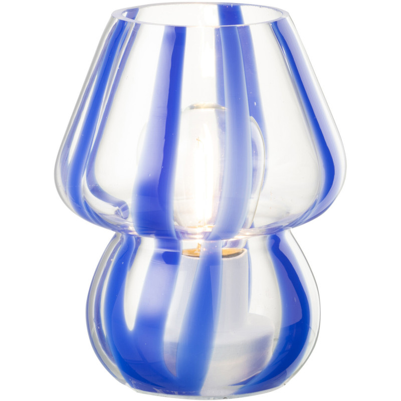 Lampe à poser Led rétro pop Champignon H 15 cm Verre Transparent Bleu Motif rayures Strionella 