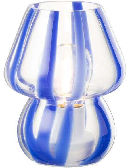 Lampe à poser Led rétro pop Champignon H 15 cm Verre Transparent Bleu Motif rayures Strionella 