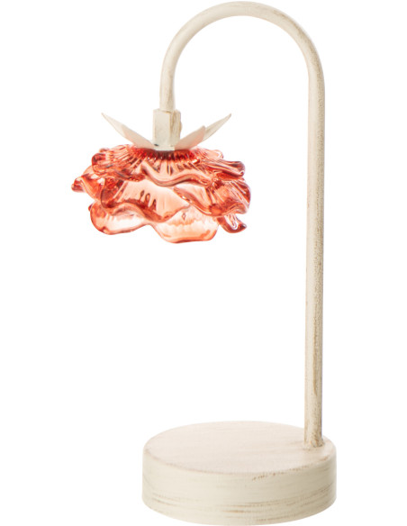 Lampe à poser Led originale Fleur H 36 cm Verre Orange Métal Blanc cassé Sunflya 