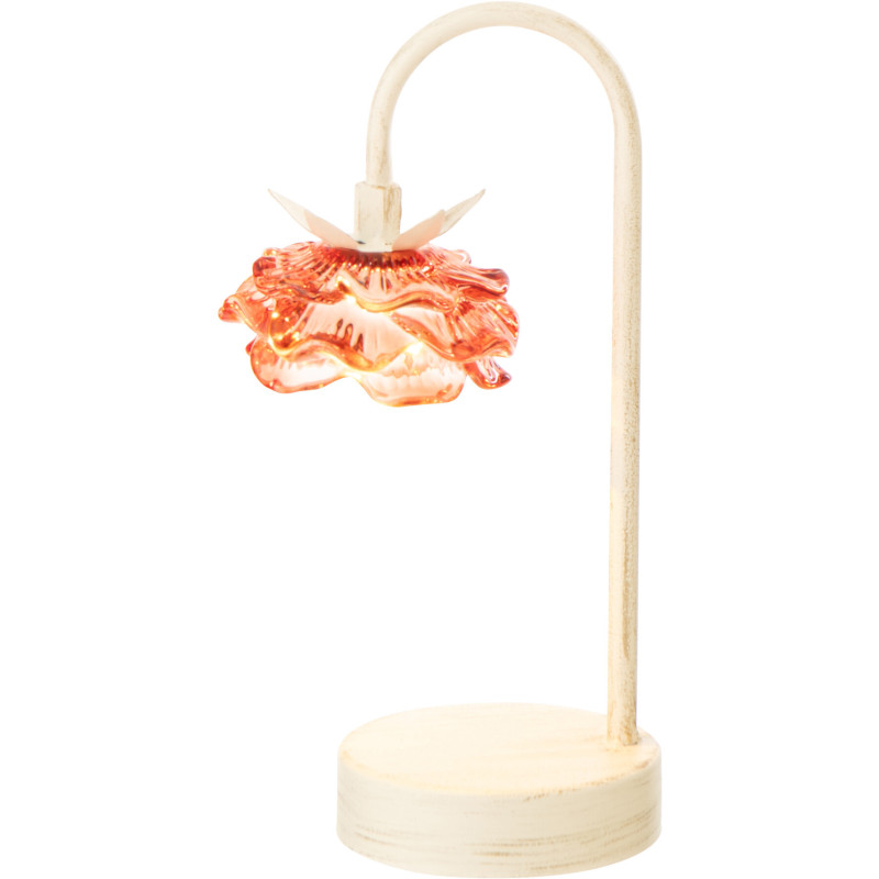 Lampe à poser Led originale Fleur H 36 cm Verre Orange Métal Blanc cassé Sunflya 