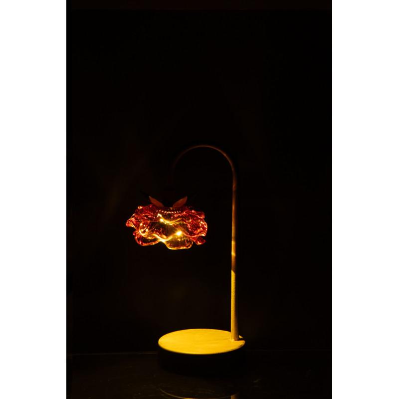 Lampe à poser Led originale Fleur H 36 cm Verre Orange Métal Blanc cassé Sunflya 