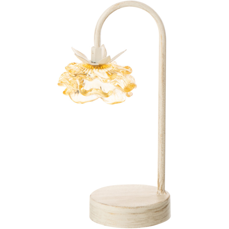 Lampe à poser Led originale Fleur H 36 cm Verre Jaune Métal Blanc cassé Sunflya 