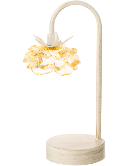 Lampe à poser Led originale Fleur H 36 cm Verre Jaune Métal Blanc cassé Sunflya 
