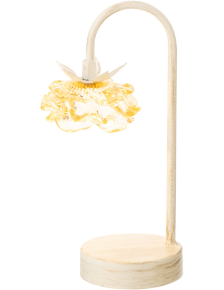 Lampe à poser Led originale Fleur H 36 cm Verre Jaune Métal Blanc cassé Sunflya 