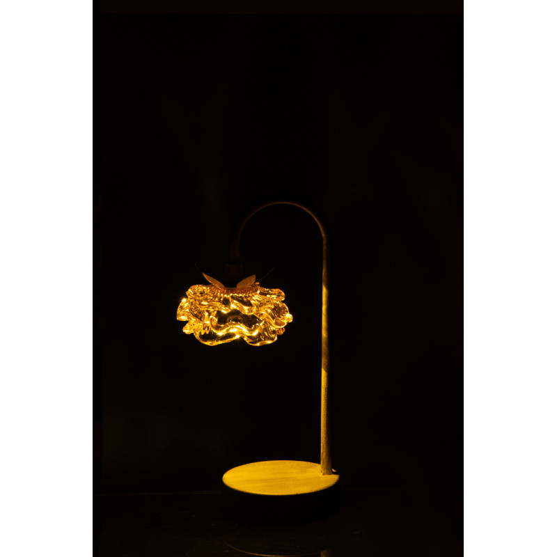 Lampe à poser Led originale Fleur H 36 cm Verre Jaune Métal Blanc cassé Sunflya 