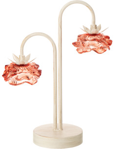 Lampe à poser Led originale 2 Fleurs H 37 cm Verre Orange Métal Blanc cassé Sunflya 