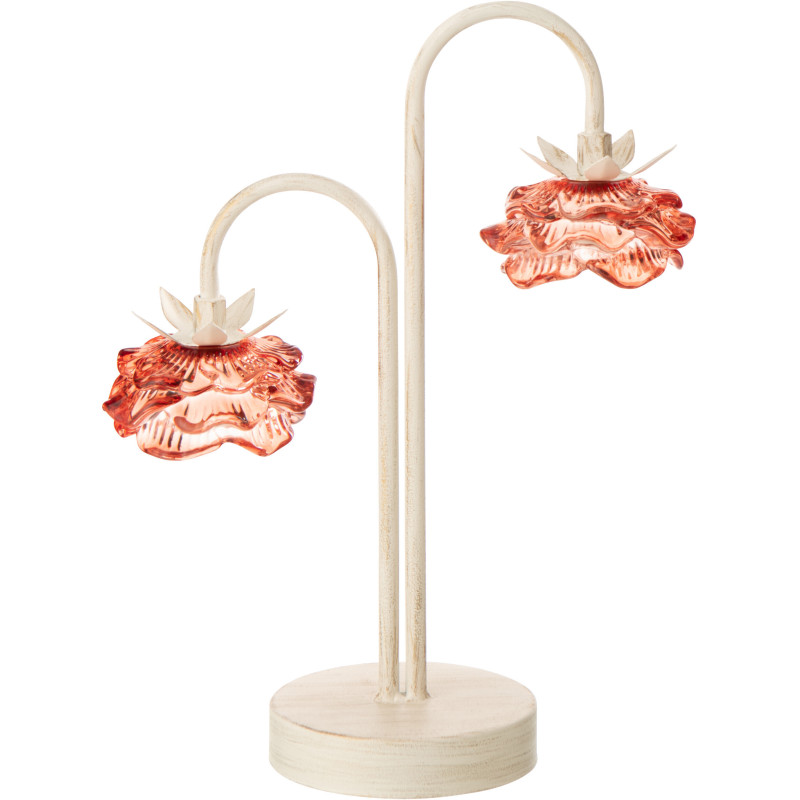 Lampe à poser Led originale 2 Fleurs H 37 cm Verre Orange Métal Blanc cassé Sunflya 