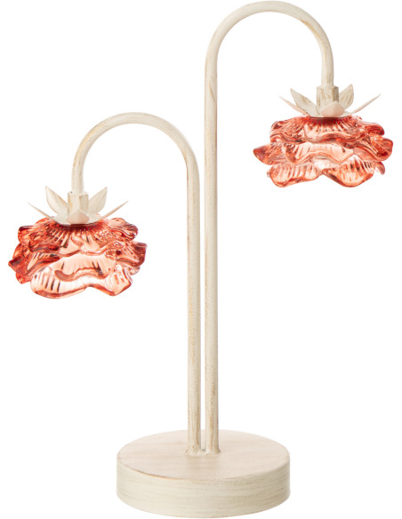 Lampe à poser Led originale 2 Fleurs H 37 cm Verre Orange Métal Blanc cassé Sunflya 