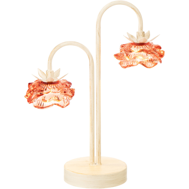 Lampe à poser Led originale 2 Fleurs H 37 cm Verre Orange Métal Blanc cassé Sunflya 