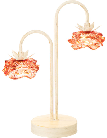 Lampe à poser Led originale 2 Fleurs H 37 cm Verre Orange Métal Blanc cassé Sunflya 