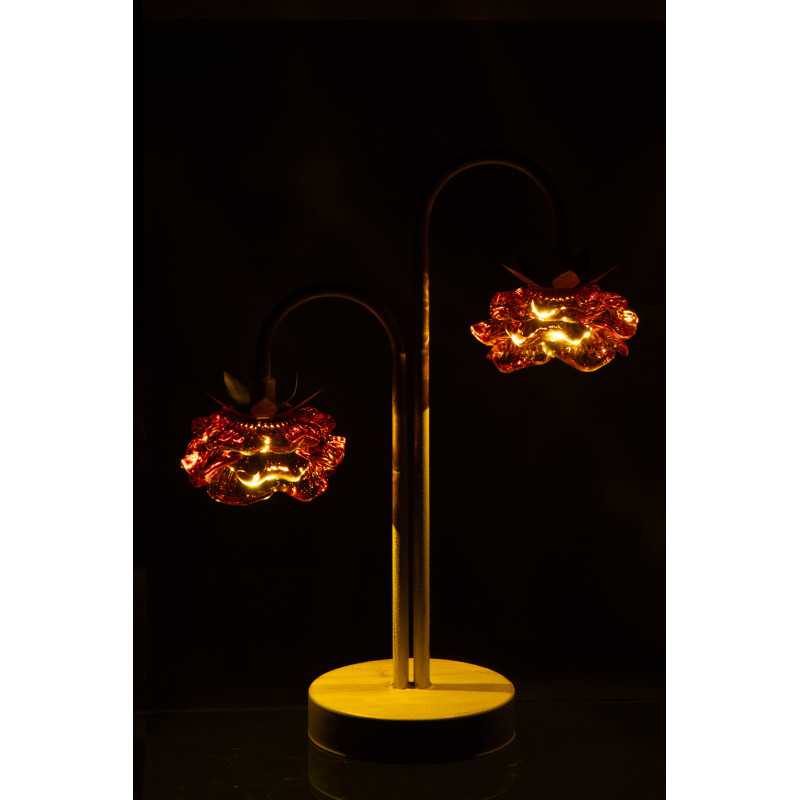 Lampe à poser Led originale 2 Fleurs H 37 cm Verre Orange Métal Blanc cassé Sunflya 