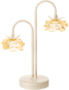 Lampe à poser Led originale 2 Fleurs H 37 cm Verre Jaune Métal Blanc cassé Sunflya 